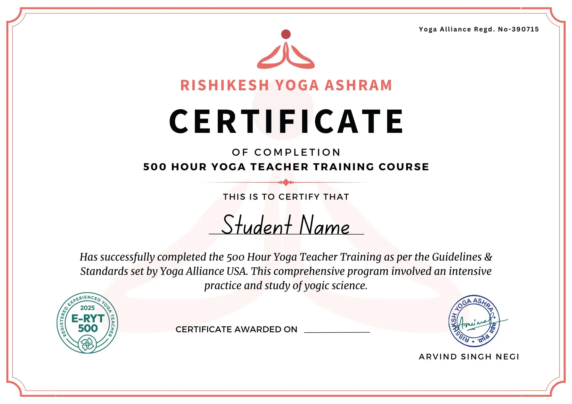 Yoga Alliance Certificate